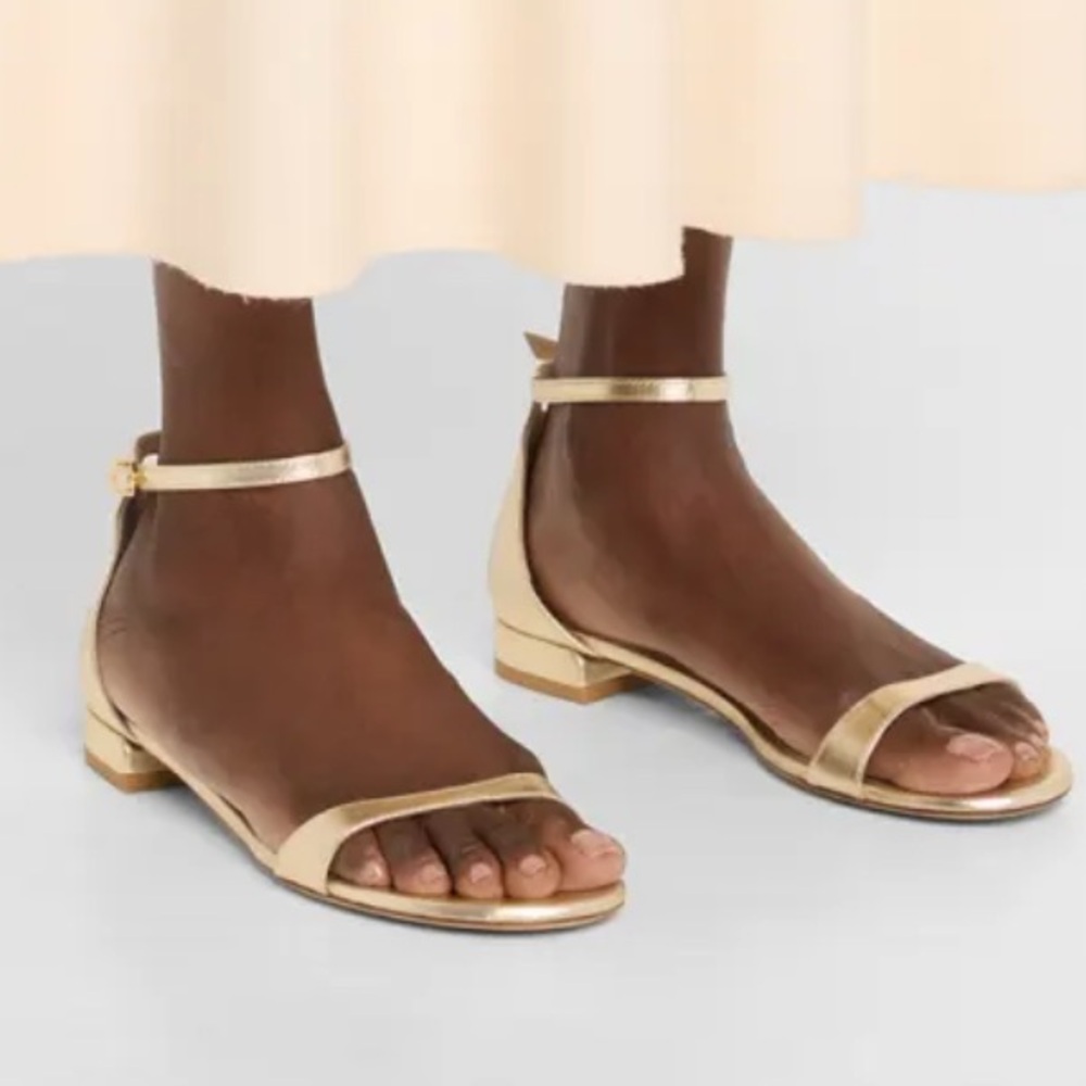 Stuart Weistman Nudest Metallic Ankle Strap Sandal Size 7 Color Light Gold $395